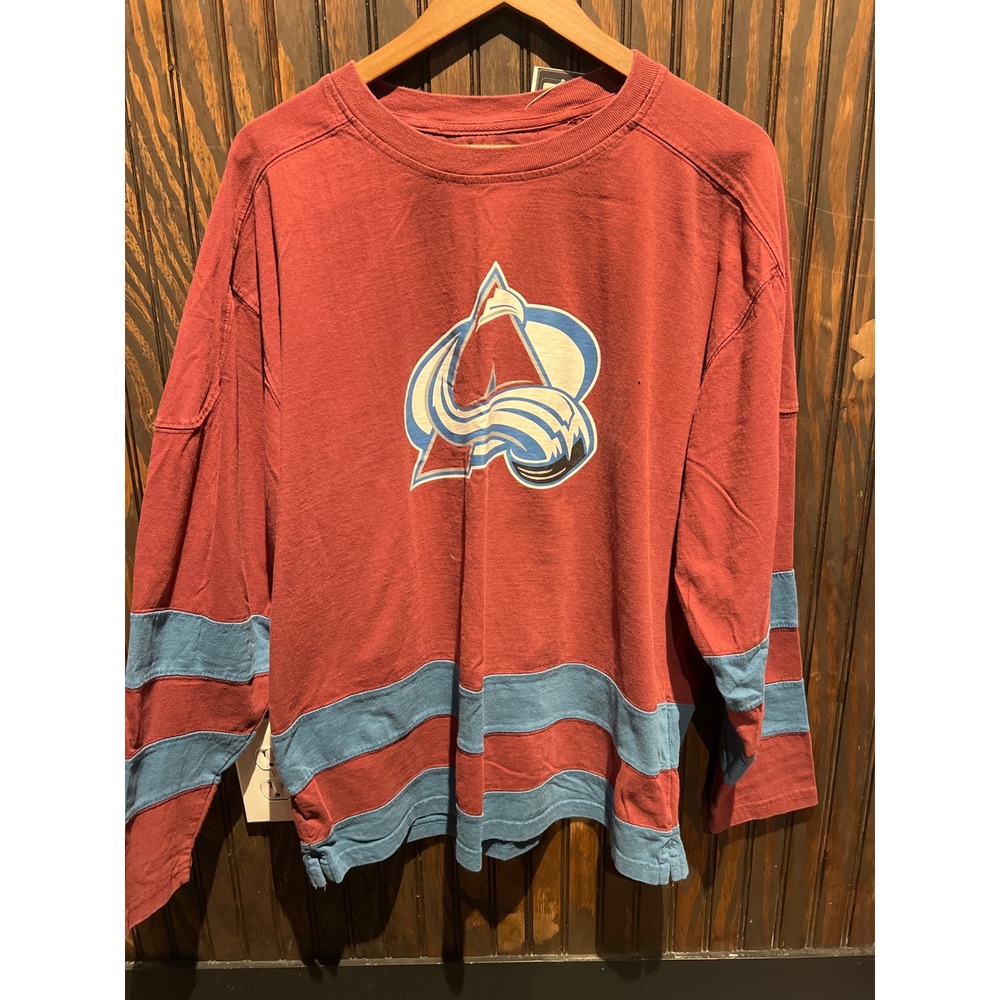 NHL Colorado Avalanche Long Sleeve Graphic Tee Red Blue Striped Shirt Mens XL